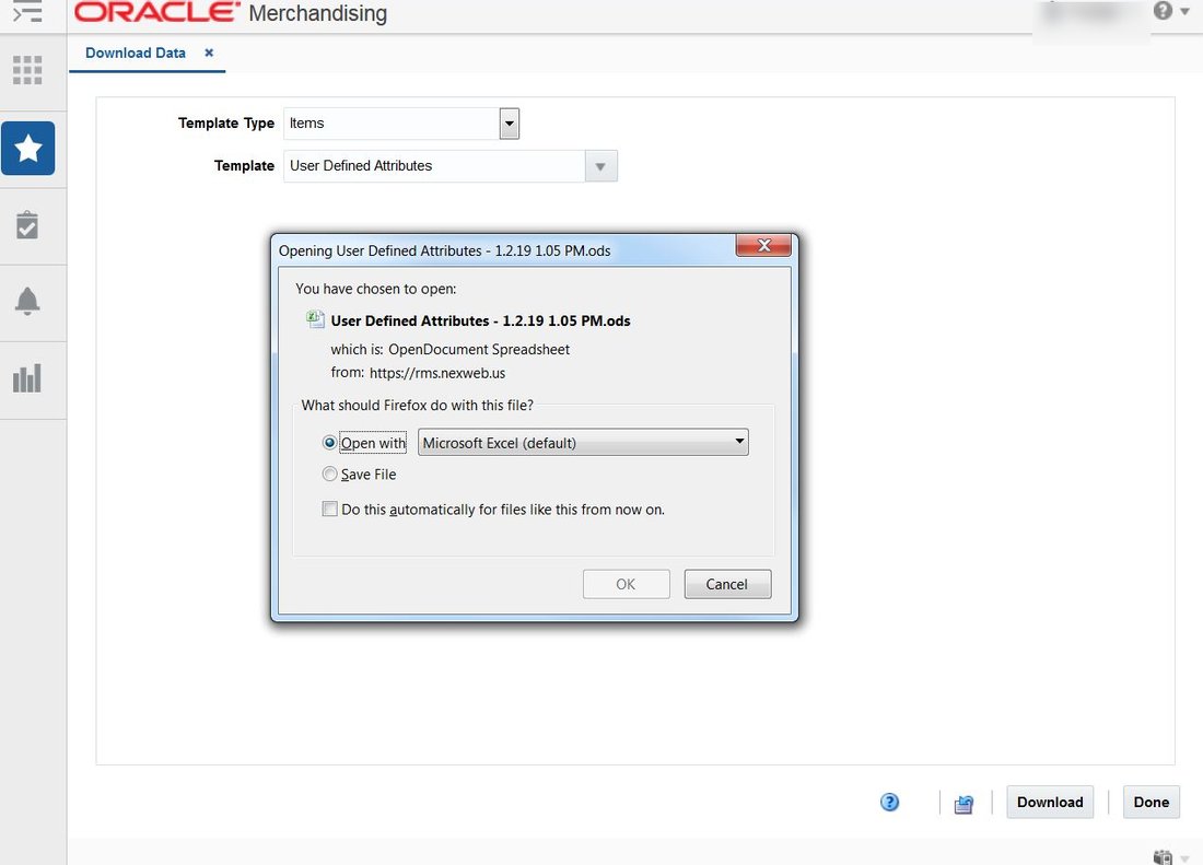 Browser dialog to open the User Defined Attributes .ods file with Microsoft Excel.