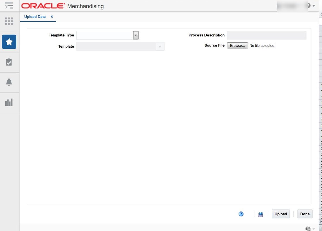 RMS Upload Data tab with empty fields.