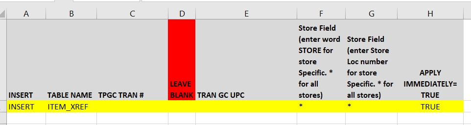 Example TPGC_UPC rows with ITEM_XREF records.